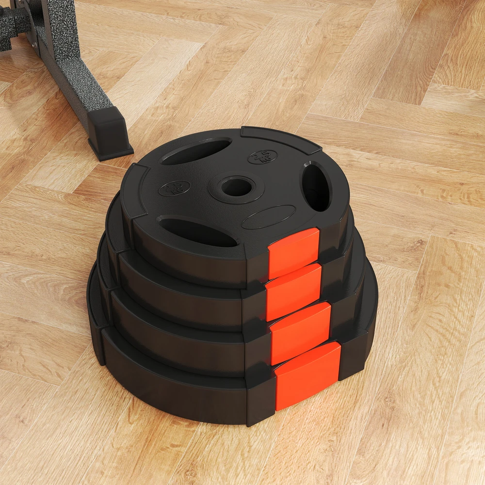 SPORTNOW 4 dalių svorių rinkinys, 2 x 5kg / 10 kg svoriai, svorių diskų rinkinys, svorių diskai 2,5 cm skersmens štangai, Ø 30 mm skylė, juodi