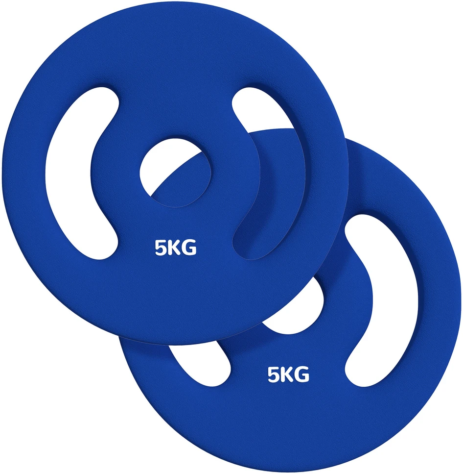 SPORTNOW 2 hantelių svarmenų rinkinys, 2 x 5kg svarmenys, svarmenų plokštelių rinkinys, svarmenų plokštelės 2,5 cm hantelio strypui, Ø 30 mm skylė, mėlynos spalvos