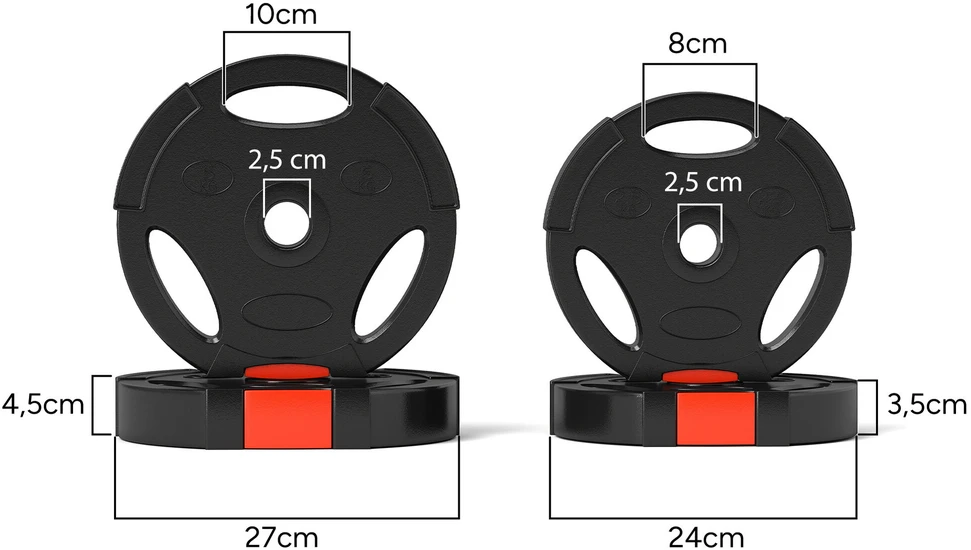 SPORTNOW 4 dalių svorių rinkinys, 2 x 2,5kg / 5kg svoriai, hantelių diskų rinkinys, svorių diskai 2,5 cm skersmens grifui, Ø 25/30 mm skylė, juodi