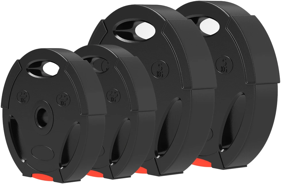 SPORTNOW 4 dalių svorių rinkinys, 2 x 2,5kg / 5kg svoriai, hantelių diskų rinkinys, svorių diskai 2,5 cm skersmens grifui, Ø 25/30 mm skylė, juodi