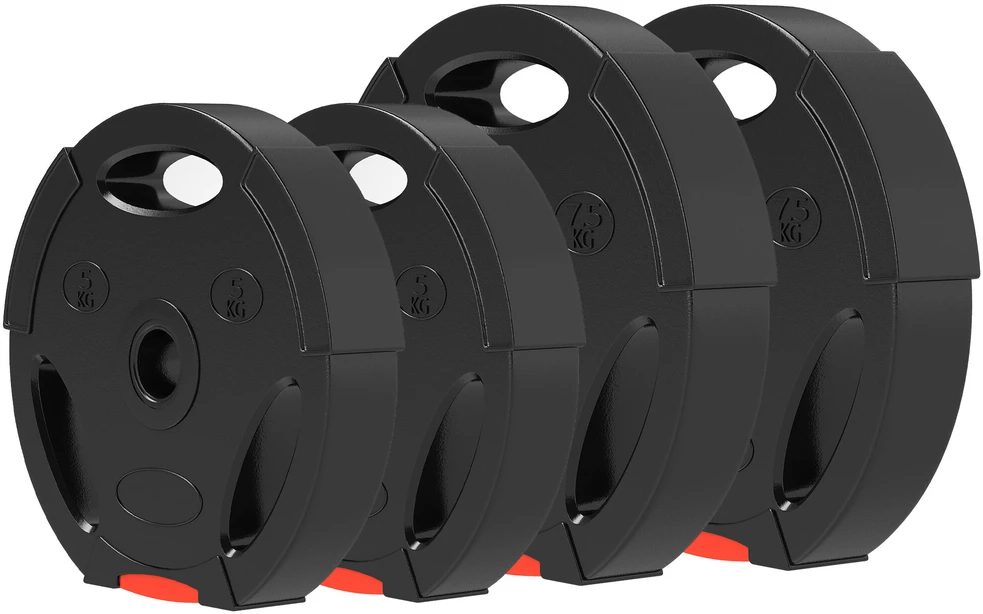 SPORTNOW 4 dalių hantelių svorių rinkinys, 2 x 5kg/7,5kg svoriai, hantelių diskų rinkinys, svorių diskai 2,5 cm hantelių strypui, Ø 30 mm anga, juodi
