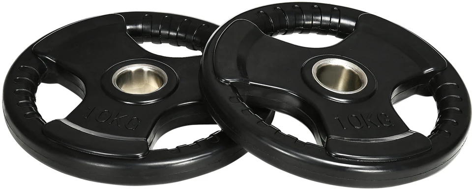 SPORTNOW svorių diskai 2 vnt. rinkinys Tri-Grip 2 x 10 KG gumuoti olimpiniai diskai, tausojantys grindis, 5 cm skylė, trys rankenos, jėgos treniruotėms