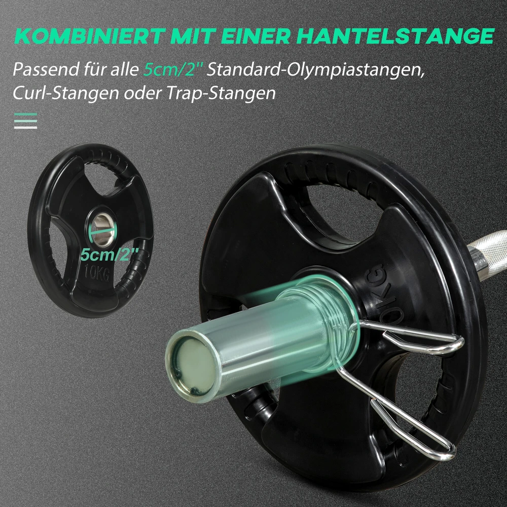 SPORTNOW svorių diskai 2 vnt. rinkinys Tri-Grip 2 x 10 KG gumuoti olimpiniai diskai, tausojantys grindis, 5 cm skylė, trys rankenos, jėgos treniruotėms
