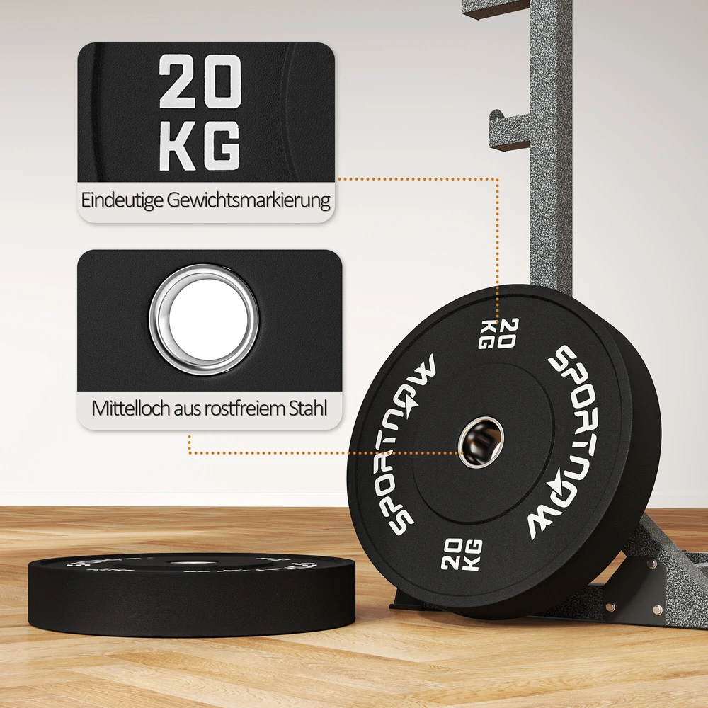 SPORTNOW 2 vienetų hantelių svorių rinkinys, 2 x 20 kg svoriai, svorių diskų rinkinys, svorių diskai 5 cm hantelių strypui, Ø 50 mm anga, juodi