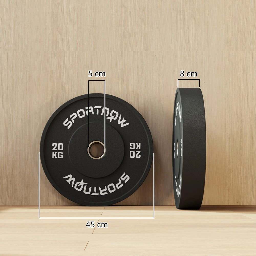 SPORTNOW 2 vienetų hantelių svorių rinkinys, 2 x 20 kg svoriai, svorių diskų rinkinys, svorių diskai 5 cm hantelių strypui, Ø 50 mm anga, juodi