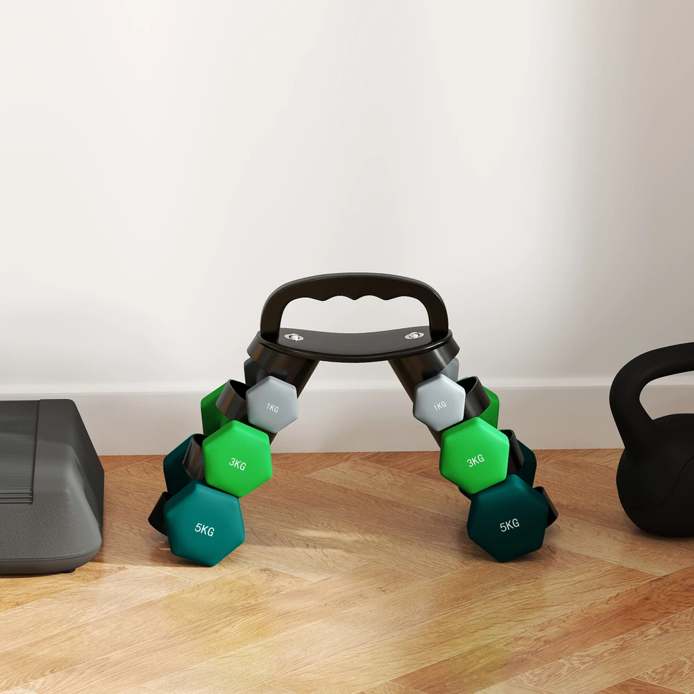 SPORTNOW hantelių rinkinys, 6 vienetai su sulankstomu stovu, 2 x 1kg, 2 x 3kg, 2 x 5kg hanteliai, skirti fitnesui, gimnastikai, namams