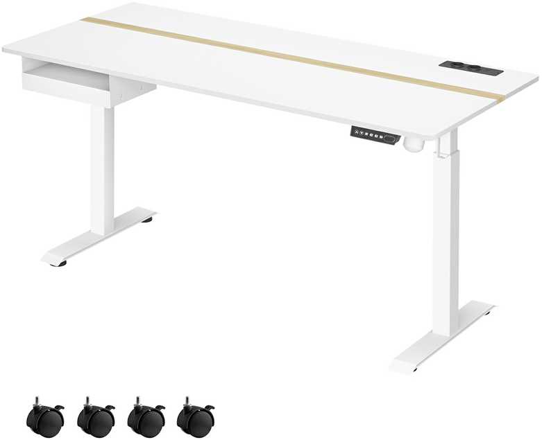 Songmics Vasagle Rašomasis stalas su kištukiniais lizdais ir stalčiumi 70 x 160 cm debesų balto auksinio ąžuolo spalvos