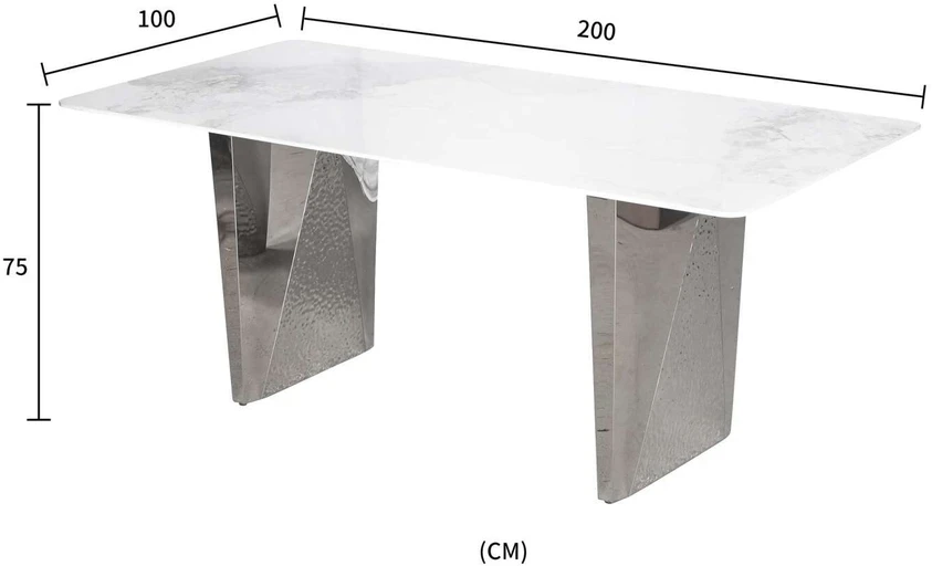 Stalas, Modig, 200 cm, Sidabrinė, Balta