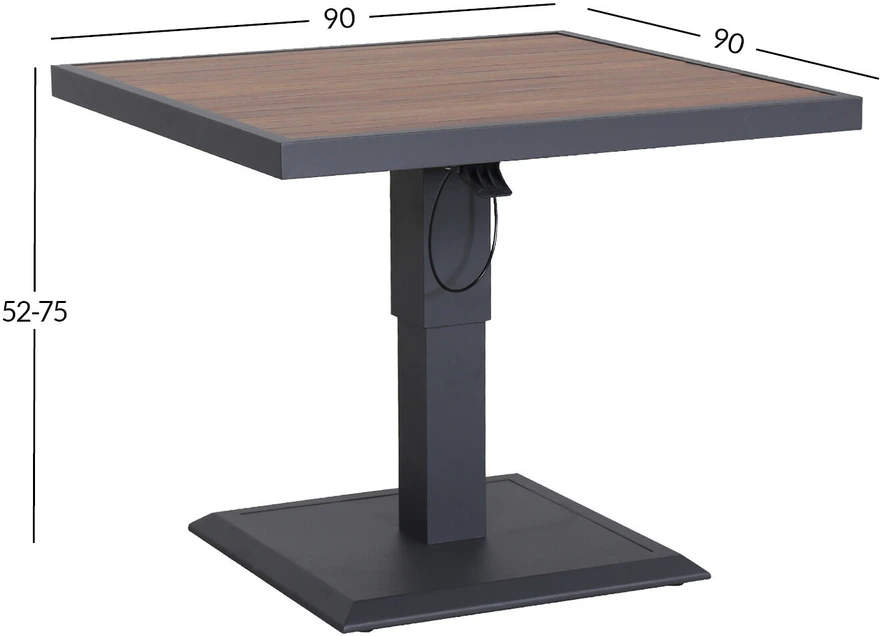Reguliuojamo auksčio stalas PARKER 90x90xH52-75cm, pilkas