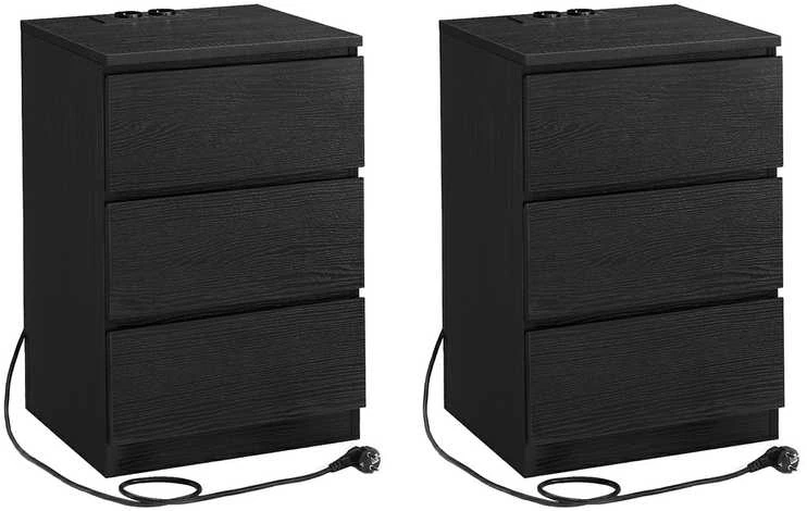 Vasagle 2 naktinių staliukų rinkinys 2 USB jungtys modernus juodmedžio juodos spalvos