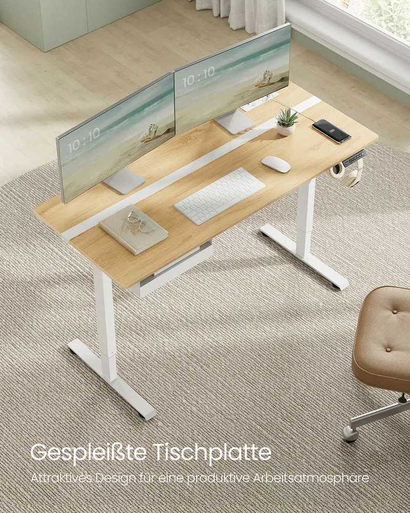 Songmics Vasagle Rašomasis stalas su kištukiniais lizdais ir stalčiumi 60 x 140 cm
