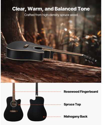 VEVOR 41 cm akustinė gitara su dėklu juoda