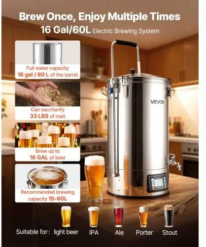 VEVOR Elektrinė alaus gamybos sistema, 60 l talpa, 3000W