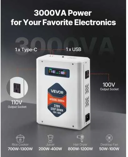 VEVOR Įtampos konverteris 220V į 110V, 3000VA