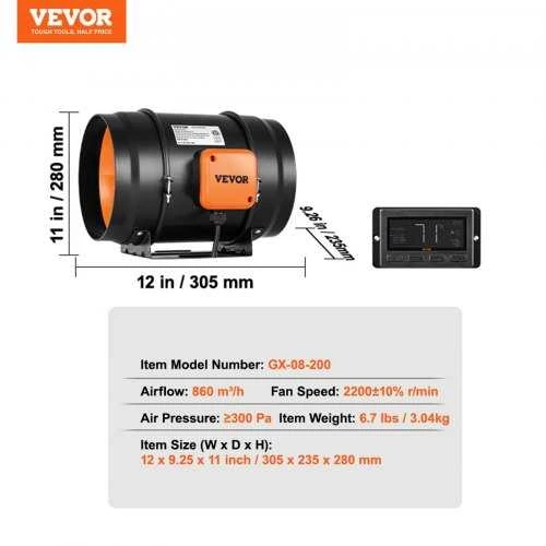 VEVOR 20 cm ortakio ventiliatorius su keičiamu greičiu