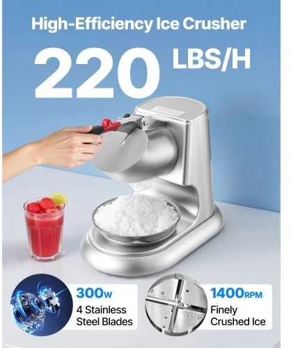 Vevor Komercinis ledo trupintuvas 100 kg/val elektrinis