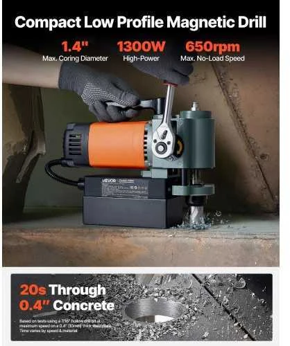 VEVOR Žemo profilio magnetinė gręžimo mašina, 1300 W, 35 mm