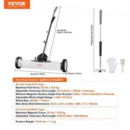 VEVOR 60 cm magnetinis šlaviklis su ratukais
