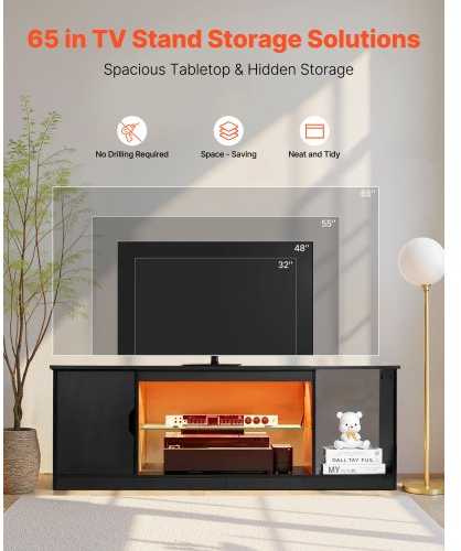 TV staliukas Vevor TV stovas iki 165 cm su stikline lentyna
