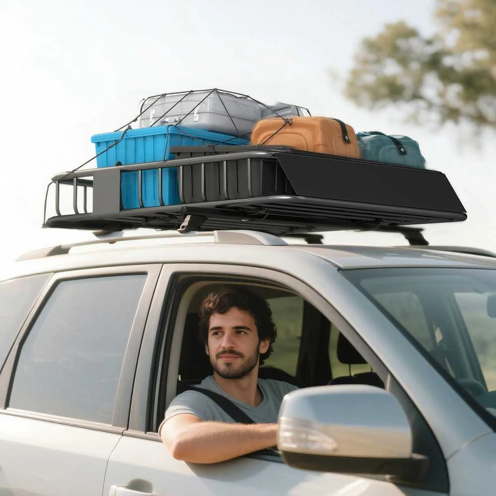 HOMCOM universalus stogo krepšys bagažinėms su apsauga nuo vėjo, plieno krovinių laikiklis, automobilinis stogo krepšys, keliamoji galia iki 90,7kg, stogo bagažinė visureigiams ir sunkvežimiams, 110,5 x 99,5 x 18,5 cm, juodas