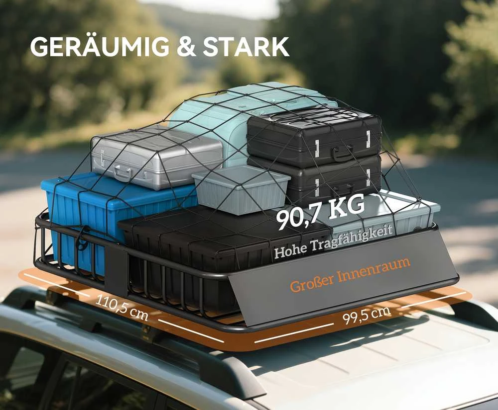HOMCOM universalus stogo krepšys bagažinėms su apsauga nuo vėjo, plieno krovinių laikiklis, automobilinis stogo krepšys, keliamoji galia iki 90,7kg, stogo bagažinė visureigiams ir sunkvežimiams, 110,5 x 99,5 x 18,5 cm, juodas