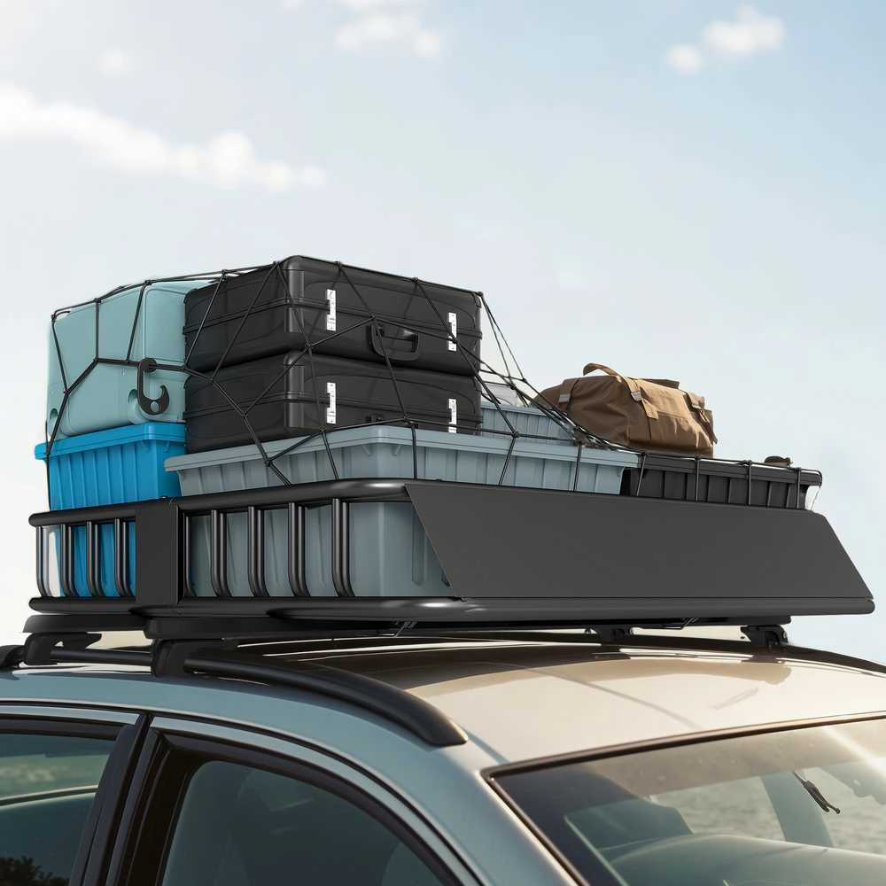HOMCOM universalus stogo krepšys bagažinėms su apsauga nuo vėjo, plieno krovinių laikiklis, automobilinis stogo krepšys, keliamoji galia iki 90,7kg, stogo bagažinė visureigiams ir sunkvežimiams, 110,5 x 99,5 x 18,5 cm, juodas