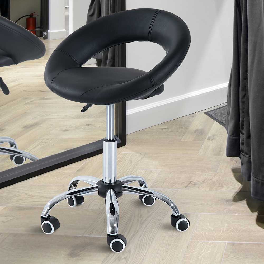 HOMCOM kėdė su ratukais, darbo kėdė, sukama biuro kėdė, reguliuojamo aukščio, PU+metalas, juoda, 50 x 54 x (66-78) cm