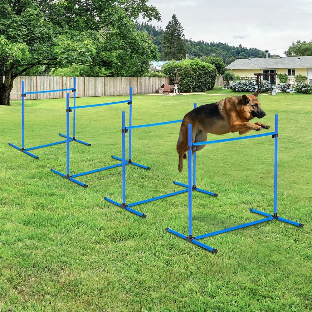 PawHut šunų dresūros rinkinys, agility kliūčių ruožas, 4 kliūtys, plastikas, mėlyna, 99x65x94 cm