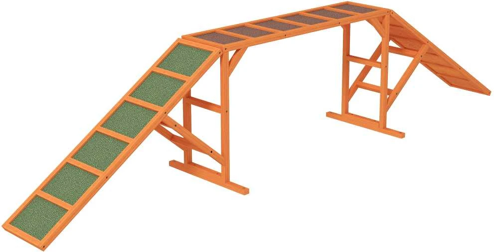 PawHut šunų dresūros tiltelis, šunų agility įranga su saugos strypu, neslystantis paviršius, sodo treniruoklis, 325 x 55 x 69 cm, oranžinis