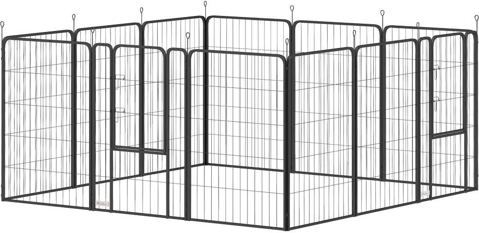 PawHut šuniukų aptvaras, 12 dalių, 100 cm aukščio, sulankstomas, plieno voljeras šunims ir katėms, juodas