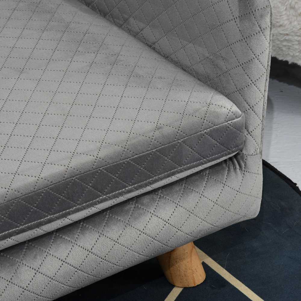 PawHut šunų sofa, aksominio prisilietimo naminių gyvūnėlių sofa mažiems šunims iki 8kg, su medinėmis kojelėmis, pilka, 64x45x36 cm