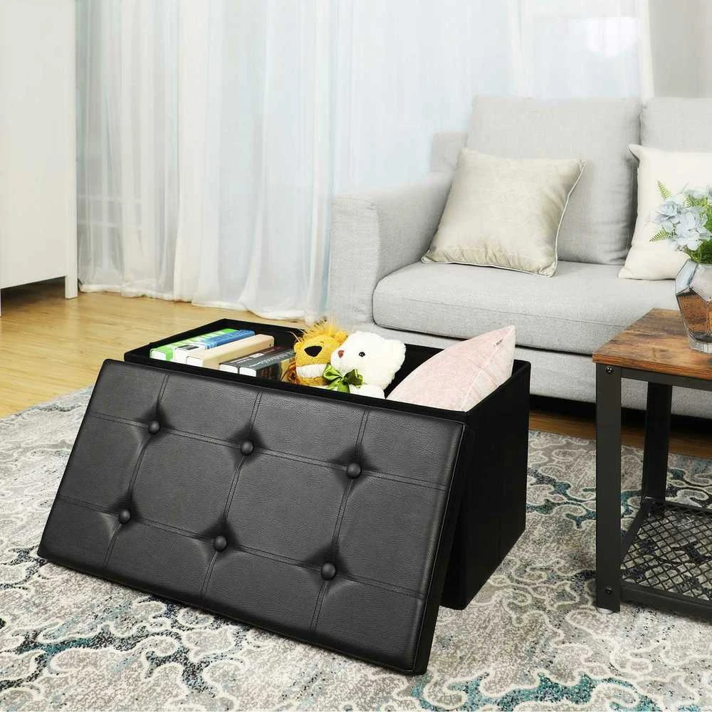 Songmics Suoliukas su saugykla 76 cm dirbtinė oda, juoda