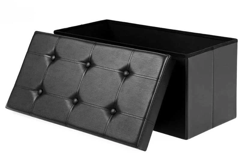 Songmics Suoliukas su saugykla 76 cm dirbtinė oda, juoda