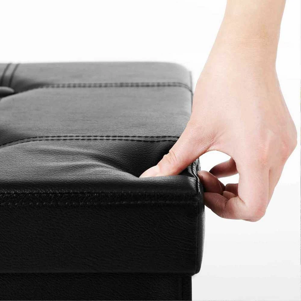 Songmics Suoliukas su saugykla 76 cm dirbtinė oda, juoda