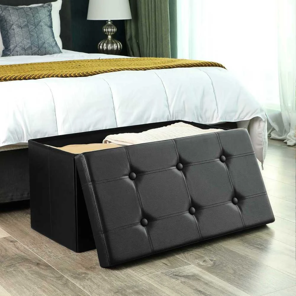 Songmics Suoliukas su saugykla 76 cm dirbtinė oda, juoda