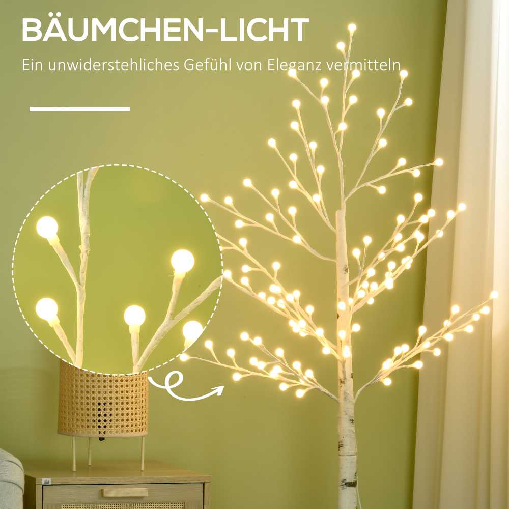 HOMCOM 150 cm šviečianti eglutė, beržinė eglutė su 120 šiltai baltos spalvos 3 ryškumo lygių LED, Kalėdų eglutė beržinė, Led eglutė dirbtinė beržinė, skirta vakarėliui, gimtadieniui, vestuvėms IP44 Balta