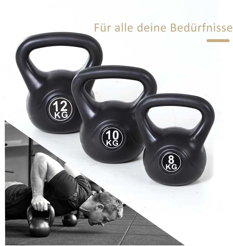 HOMCOM Ketlbells Svarmalius 10 kg Svorio Hantelis Užpildytas Smėliu Pradedantiesiems Juodas