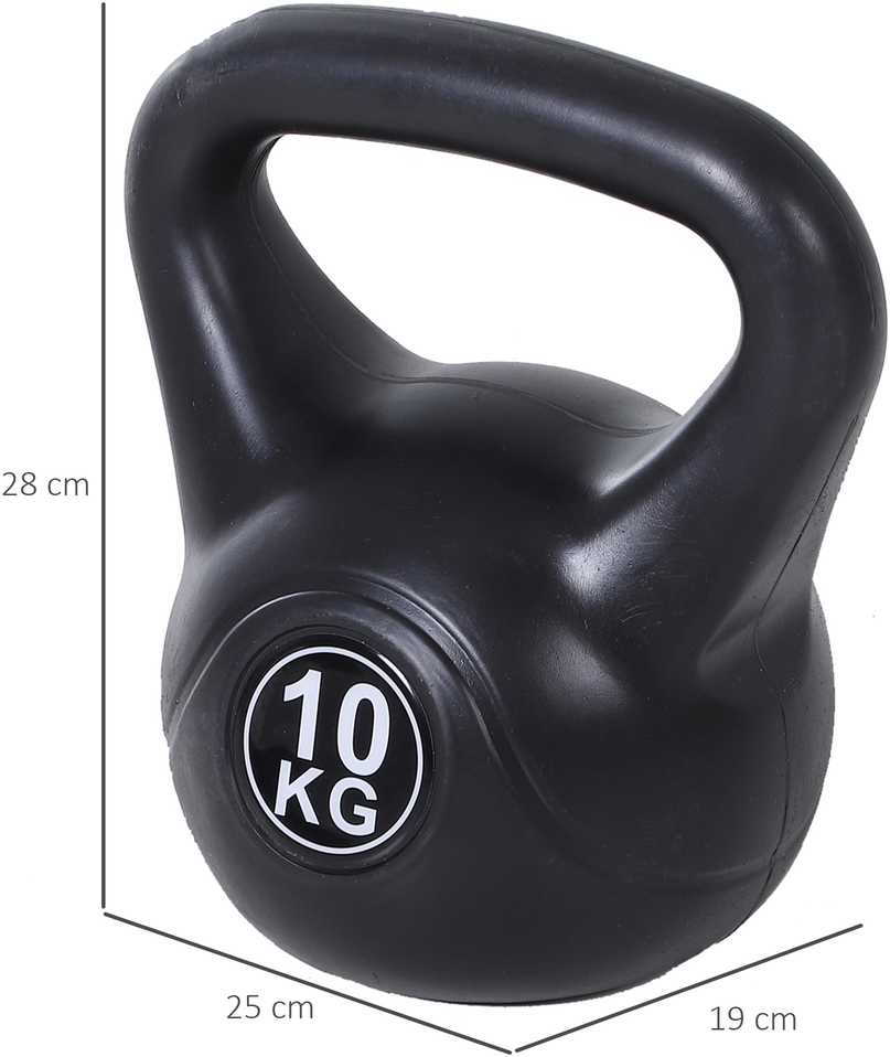 HOMCOM Ketlbells Svarmalius 10 kg Svorio Hantelis Užpildytas Smėliu Pradedantiesiems Juodas