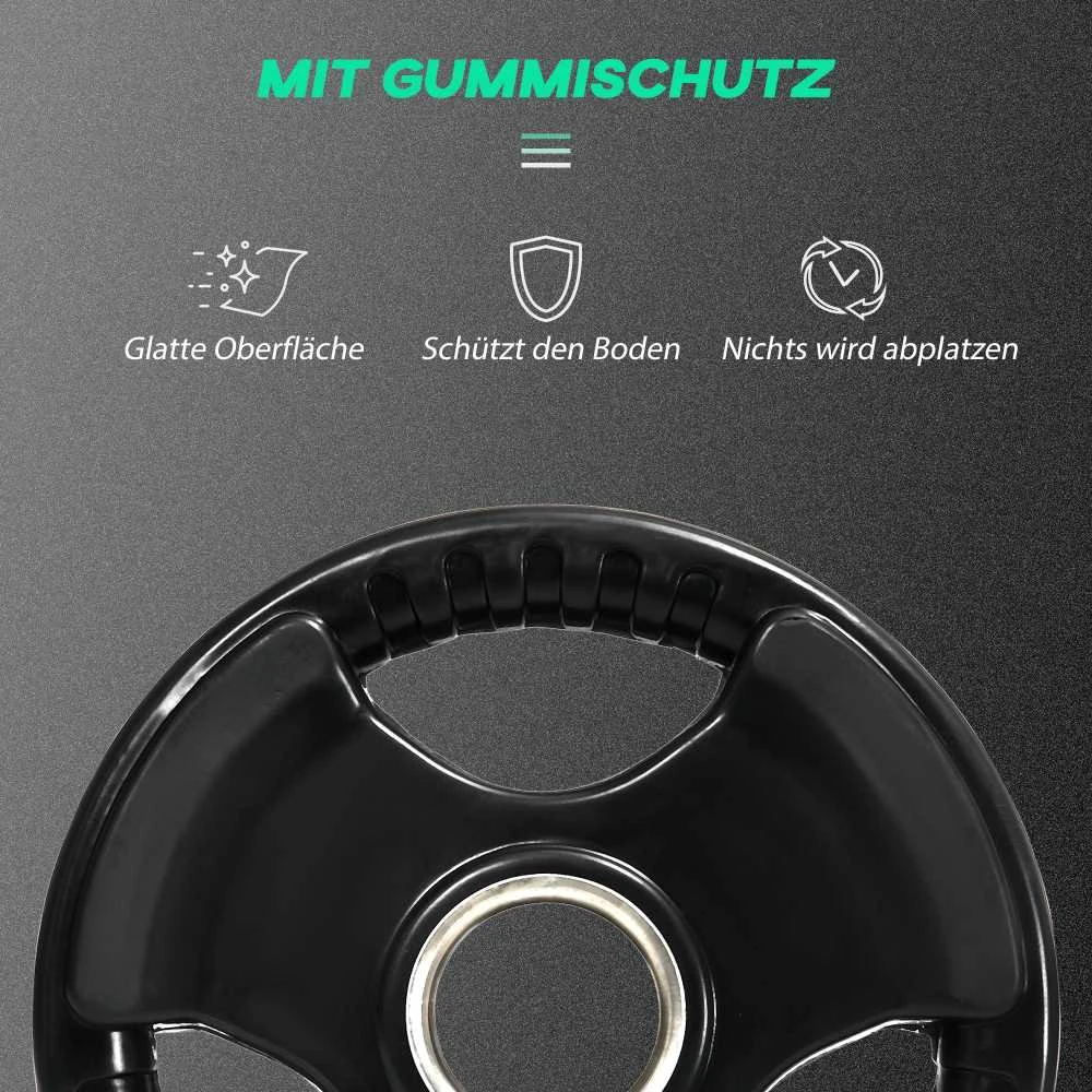 SPORTNOW svorių plokštės, 2 vnt. rinkinys, Tri-Grip, 2 x 5kg, gumuotos olimpinės plokštės, apsaugančios grindis, 5 cm skylė, trys rankenos, jėgos treniruotėms