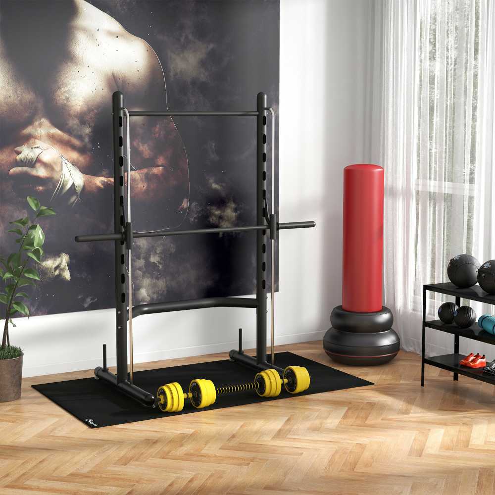 HOMCOM 25 kg hanteliai ir štangos, reguliuojamas ergonomiškas 3-in-1 hantelių rinkinys, 12 × plokštelių, 2 × trumpi strypai, 1 × ilgas strypas, geltona + juoda