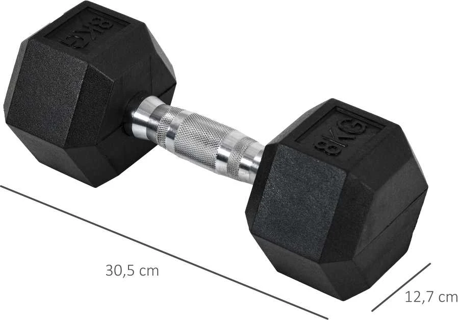 HOMCOM šešiakampiai hanteliai, 2 vnt. rinkinys, ketaus, rantyta rankena, metalas/guma, juodi, 2 x 8kg