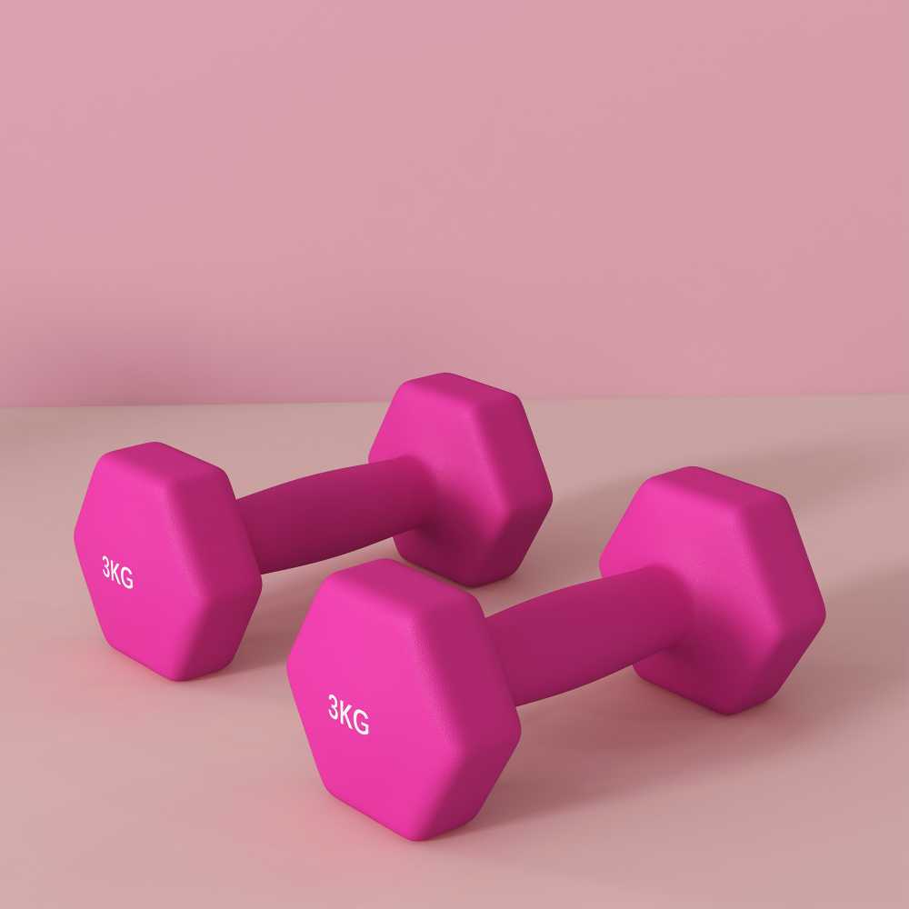 SPORTNOW 2 hantelių rinkinys 2 x 3kg hantelių rinkinys, šešiakampių hantelių rinkinys, pritaikytas grindims, skirtas jėgos treniruotėms namuose, rožinės spalvos