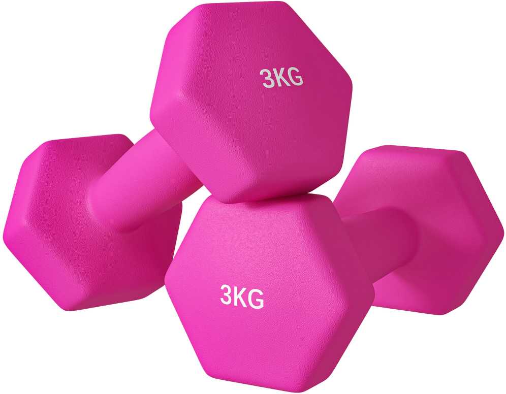 SPORTNOW 2 hantelių rinkinys 2 x 3kg hantelių rinkinys, šešiakampių hantelių rinkinys, pritaikytas grindims, skirtas jėgos treniruotėms namuose, rožinės spalvos