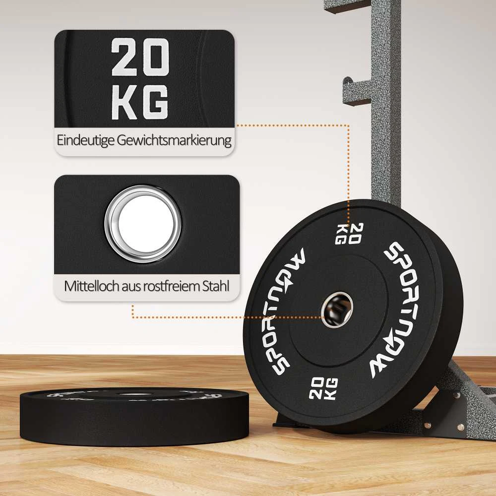 SPORTNOW 2 vienetų hantelių svorių rinkinys, 2 x 20 kg svoriai, svorių diskų rinkinys, svorių diskai 5 cm hantelių strypui, Ø 50 mm anga, juodi