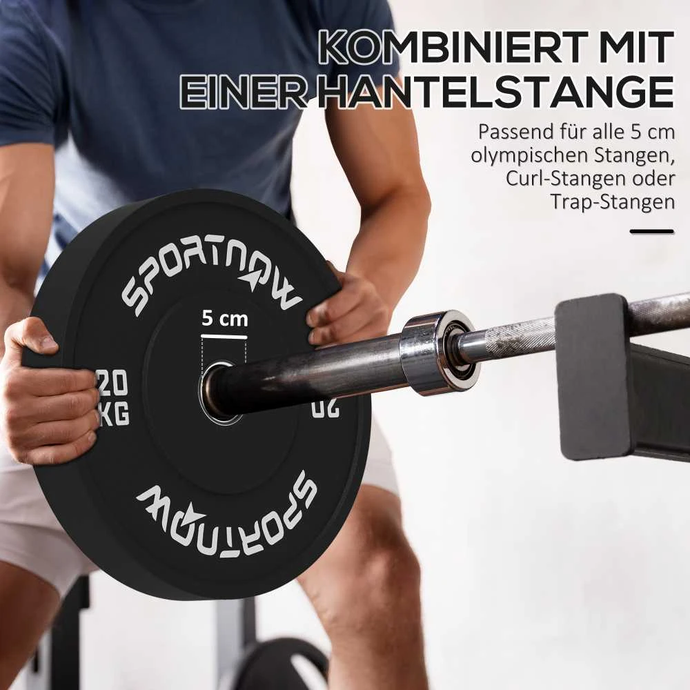 SPORTNOW 2 vienetų hantelių svorių rinkinys, 2 x 20 kg svoriai, svorių diskų rinkinys, svorių diskai 5 cm hantelių strypui, Ø 50 mm anga, juodi