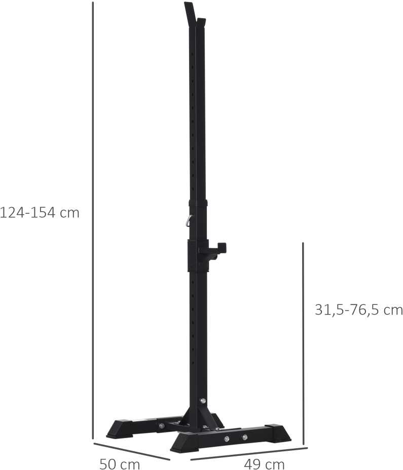 "HOMCOM" Stovas štangoms, 2 vnt., stovas štangoms, reguliuojamo aukščio stovas štangoms, štangos su guminėmis kojelėmis, 105-160 cm, jėgos treniruotėms, iki 150 kg, plienas