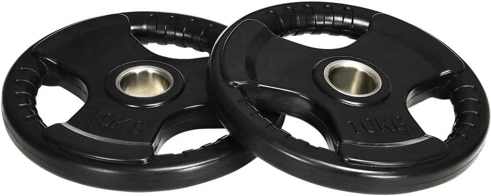SPORTNOW svorių diskai 2 vnt. rinkinys Tri-Grip 2 x 10 KG gumuoti olimpiniai diskai, tausojantys grindis, 5 cm skylė, trys rankenos, jėgos treniruotėms