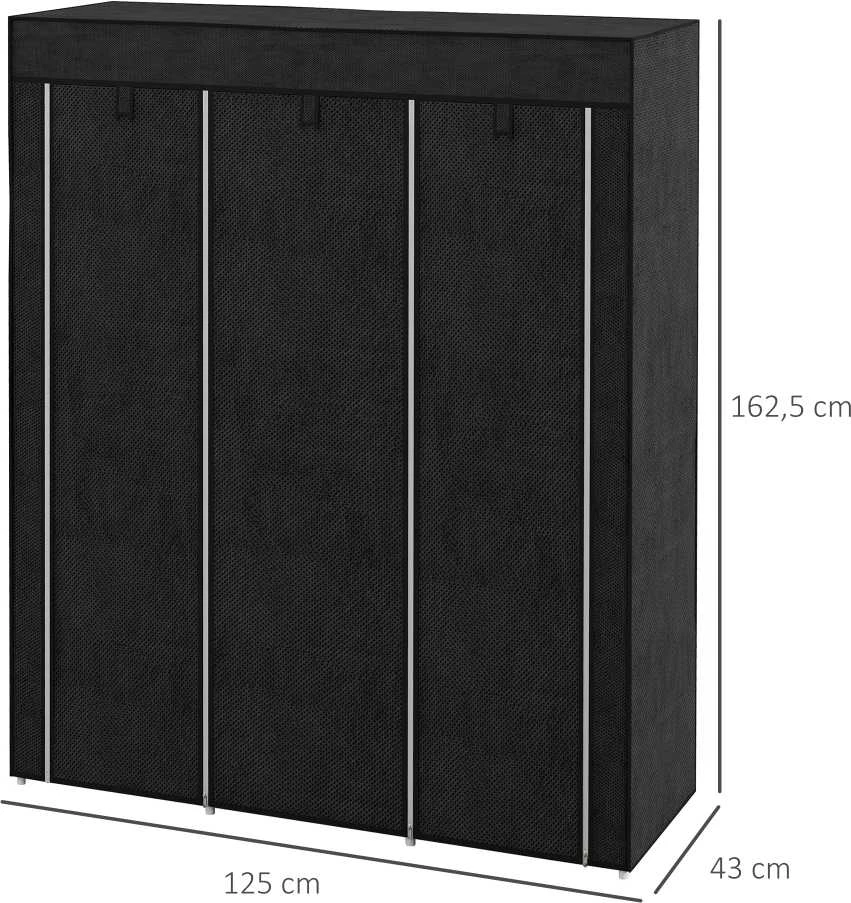HOMCOM medžiaginė spinta su drabužių kabykla, 8 lentynos, šviesiai pilka, 125x43x162,5 cm, vietą taupanti sulankstoma spinta koridoriui