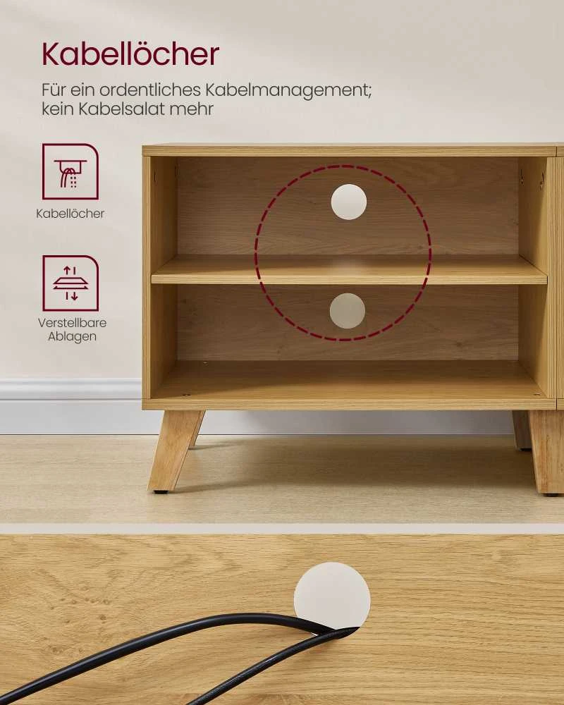 TV staliukas Songmics Vasagle Televizoriaus spintelė 140 cm ilgio, natūralaus ąžuolo spalva - kreminė balta