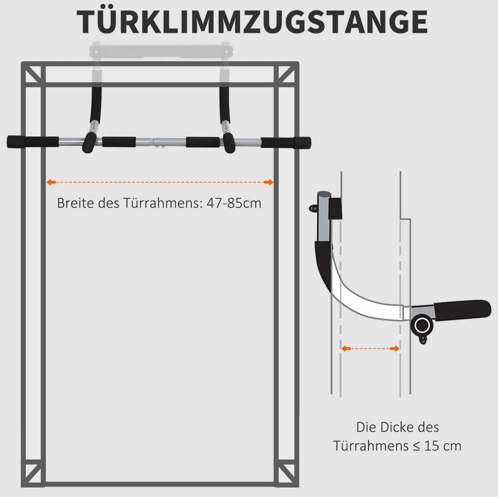 HOMCOM prisitraukimų skersinis, daugiafunkcis treniruoklis, plieno durų skersinis su putplasčio danga, juoda ir pilka, 92x40x17 cm